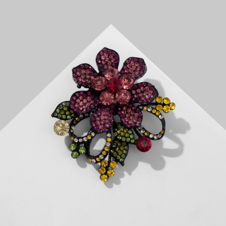 Brooch "Flower" with curls, pink color in ferrous metal-2