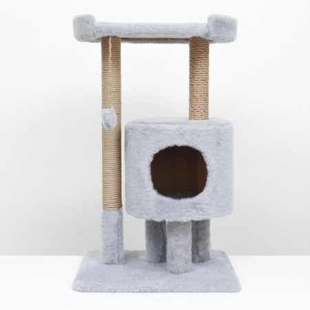 House for cats with a claw "Round with a site", 52 x 52 x 95 cm, gray-1