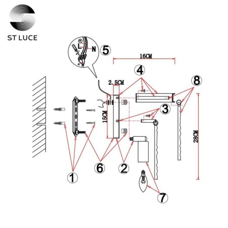 Sconces st. SL1230.101.02. Stabia. 2x60 watts, E14, 28x28 cm, Nickel color-5