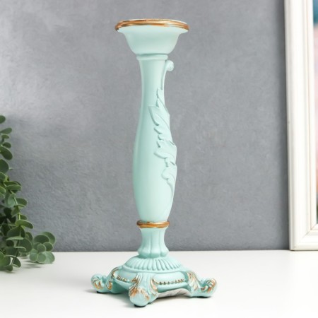 Polystone candlestick for 1 candle "lush sheet" of pale blue 26.5x9x9 cm-2