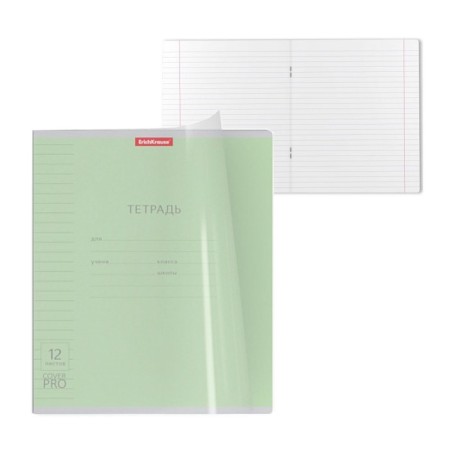 Notebook 12 sheets of the Erichkrause line "Coverpro classics" with a plastic cover green,