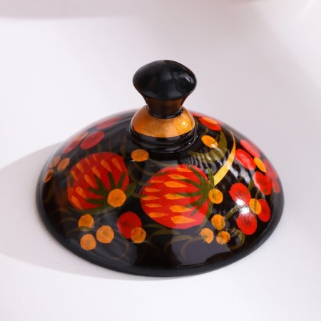 Solonka "Berry", small, with a lid, 7 × 6 cm, Khokhloma-4