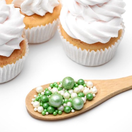 Sprinking confectionery in color glaze "Pearls", silver/green mix, 1.5 kg-1