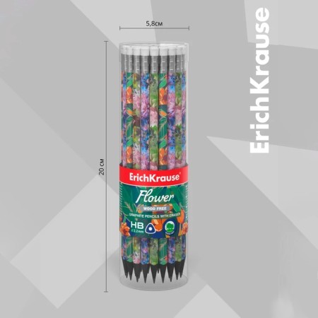 Chernographic pencil with Erichkrause "Flower", HB, Grifel D = 2.2 mm, plastic, three -sided in a tube, mix-4