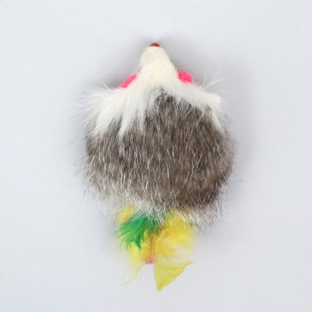 Mouse made of natural fur with a tail of feathers, 5 cm-2
