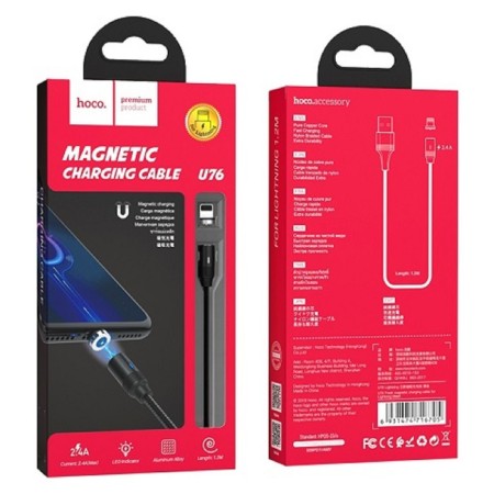 Hoco U76, USB cable - Lightning, 2.4 A, 1.2 m, magnetic, black-3