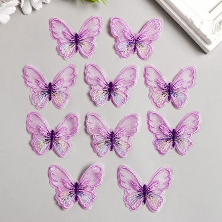 Decor for creativity Textile embroidery "Lilac butterfly" 4.7x5.5 cm-1