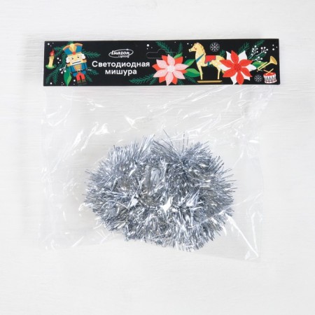 Garland "Mishura" 1 m dew, IP20, silver thread, 22 LED, 6 layers, D = 7 cm, glow white, CR2032X2-3