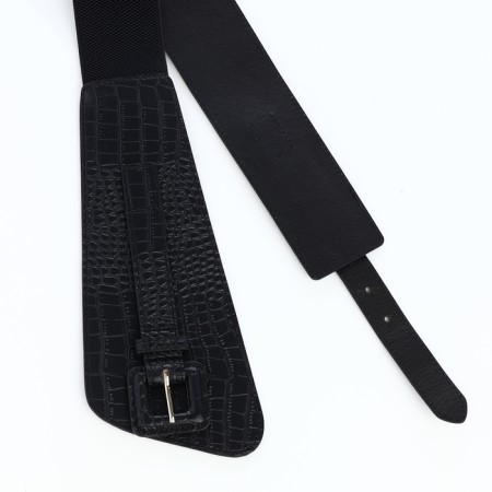 Women's belt, width 11 cm, leather buckle, black color-5