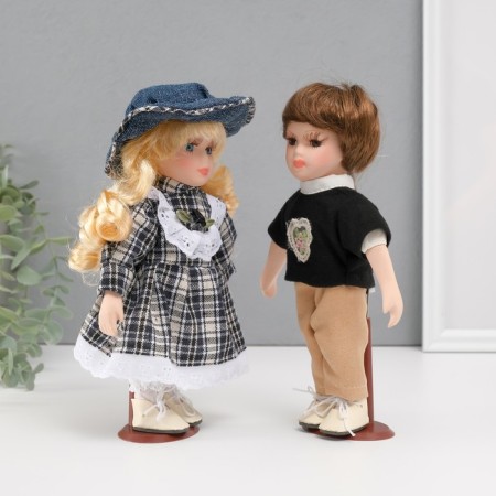 Doll Collectible couple "Lena and Seryozha, Father Clear" Set 2 pcs 21 cm-1