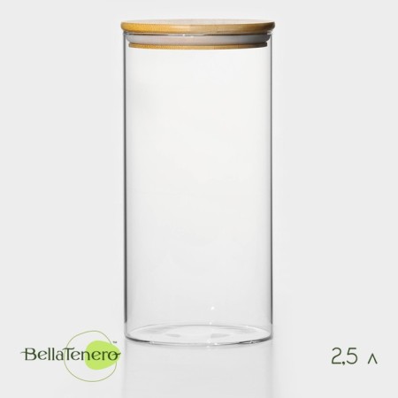 Glass Bank for bulk products with bamboo lid Bellatenero "Eco", 2.5 l, 12 × 25 cm