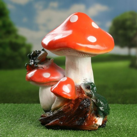 Garden figure "Three fly agaric with a frog" 26x19x30cm-1