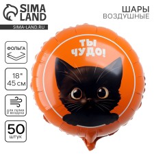 Воздушный шар фольгированный 18" «Котик. Ты чудо», круг, набор 50 шт.
