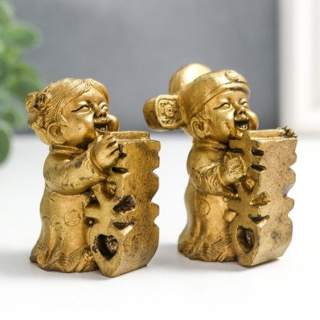 NECKE Polystone Set 2 pcs "Children with hieroglyph - happy marriage" 5.5x3.5x3 cm-1