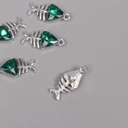 Decor for creativity Metal "Skeleton Pisces" silver, green 1.9x0.9x0.5 cm-1