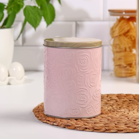Bank with a lid for bulk products "Mona Rose", 1.7 l, d = 12 cm, h = 15.2 cm, pink color
