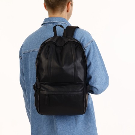 City backpack of artificial leather with lightning, 5 pockets, black color-6