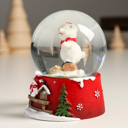 Souvenir Polystone Water Ball "White Bear on Snowboard" 7x8x9 cm-4