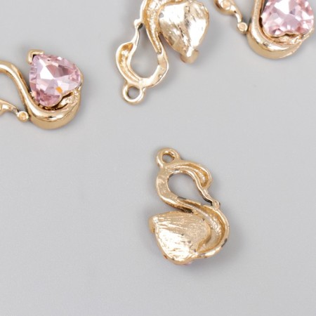Decor for creativity metal, rhinestones "Swan with pink stone" 2x1.2 cm-1