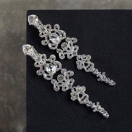 Clips "openwork" drops with curls, white color in silver-4