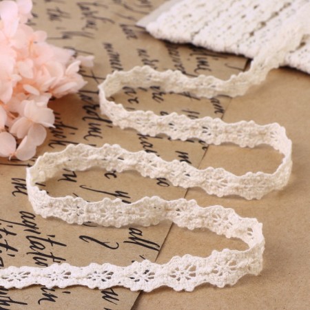 Knitted lace, 12 mm × 15 ± 1 m, beige color
