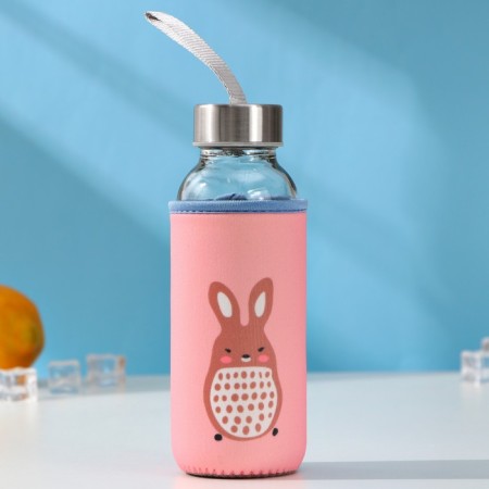 A glass bottle in the case "Funny beasts", 300 ml, h = 17 cm, Mix color