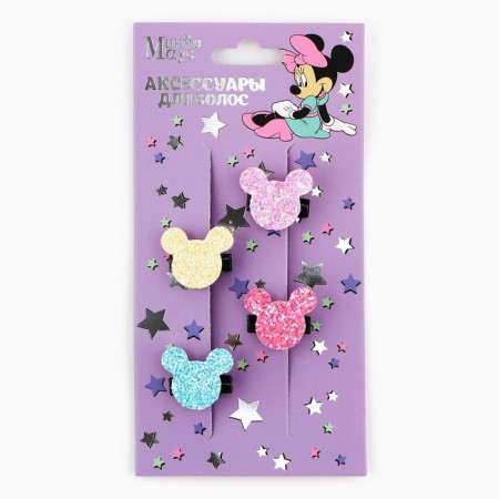 Hair hair clip, 4 pcs, 2 cm, Minnie Mouse