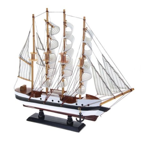 The ship souvenir medium “three -masted”, white side with a black strip, white sails, mix, 41 x 37 x 8 cm-3