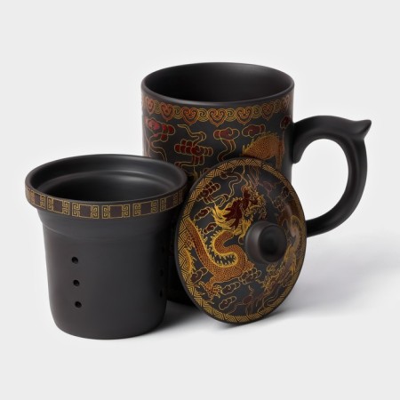 Ceramic mug with a lid and sieve "Golden Dragon", 350 ml-1