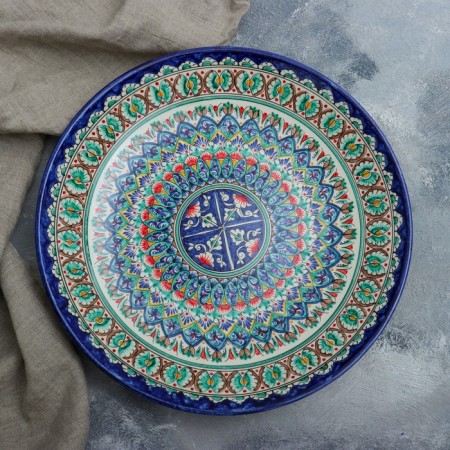 Lryagan Round Rishtan Ceramics, 41cm, brown-blue ornament-1