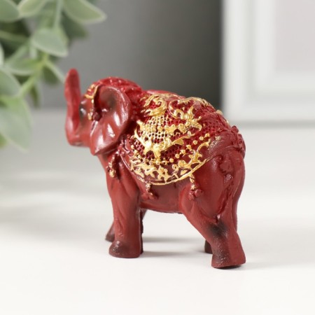 Souvenir Polystone "Elephant in the Golden Popone with Red Stone" 7.5x3x5 cm-2