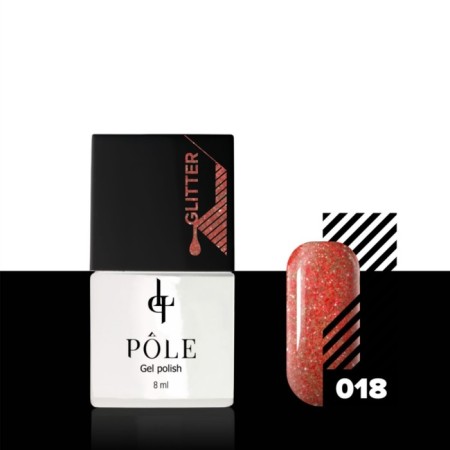 Pole Glitter gel polish, No. 18 scarlet sunset, 8 ml