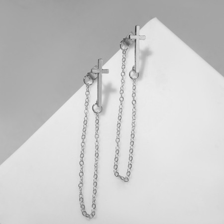 Earrings Metal "chains" Cross, color silver-1
