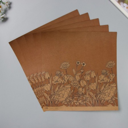 Scrapbooking paper bilateral craft "Cocoa and flowers" density 180 grams set 5 pcs 30.5x32 cm-4