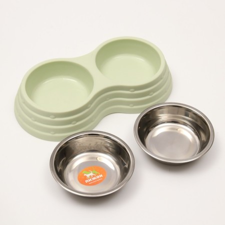 Metal dual bowl on a plastic base 2 x 160 ml, 25 x 14 x 5 cm, green-4