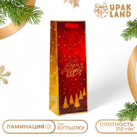 New Year. New Year's gift package for the bottle "Believe in miracles", 13 x 36 x 10 cm.