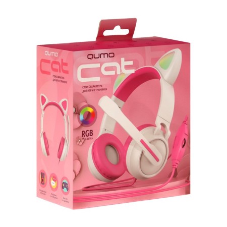 Headphones Quumo Game Cat White, Game, microphone, USB+3.5 mm, 2m, white/pink-11