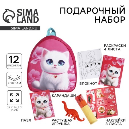 Gift set for a girl with a backpack "Fluffy cat"
