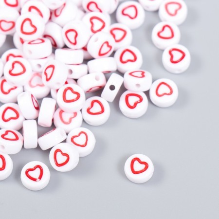 Beads for creativity plastic "Red Heart with a white middle" set 20 grams 0.7x0.7x0.4 cm 464563