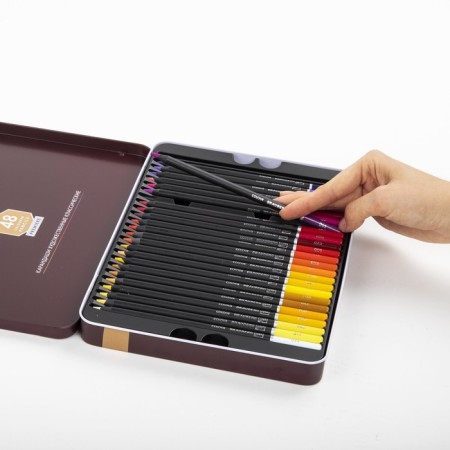 Pencils of 48 colors, Brauberg Art Premiere, 4 mm diameter, in a metal pencil case-8