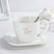 Tea couple ceramic with a spoon Love, 2 items: a cup 380 ml, a saucer d = 16 cm, color mix