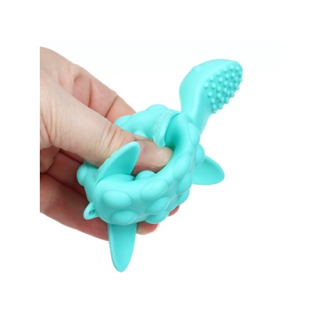 Silicone teether for teeth with a rattle of "turtle", turquoise color, crumb I-3