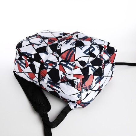 A backpack with a zipper, 3 outer pockets, black/red color-4