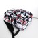 A backpack with a zipper, 3 outer pockets, black/red color