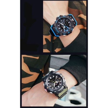 Watch is electronic watch, with an alarm clock, D-5.7 cm, strap L-26 cm, 5 ATM, green strap 974231-1