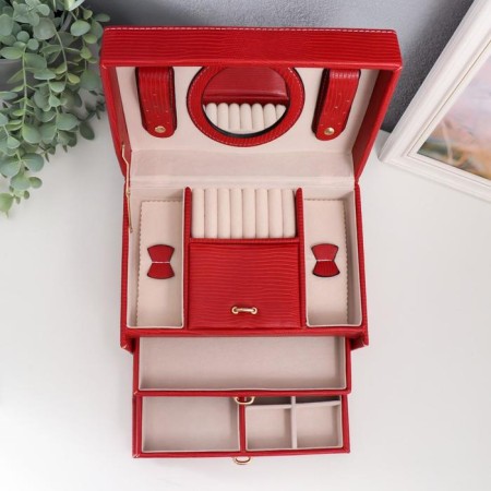 Casket to the leatherette to decorations chest "Red reptile" with buckle 16x22x14 cm-2