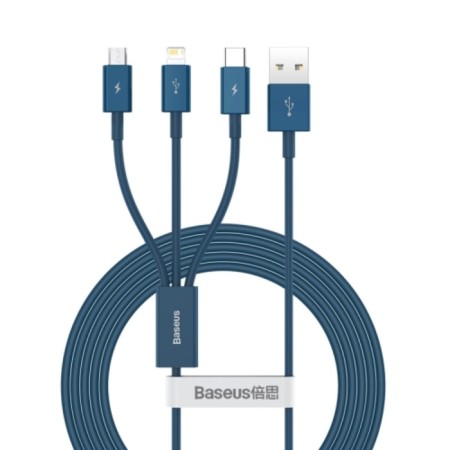 Cable 3 in 1 Baseus, 5 A, MicroUSB/Type -C/Lightning - USB, 1.5 m, Blue-1