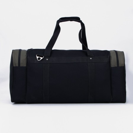 Road bag, 3 parts on zippers, external pocket, long belt, black color/hucky-1