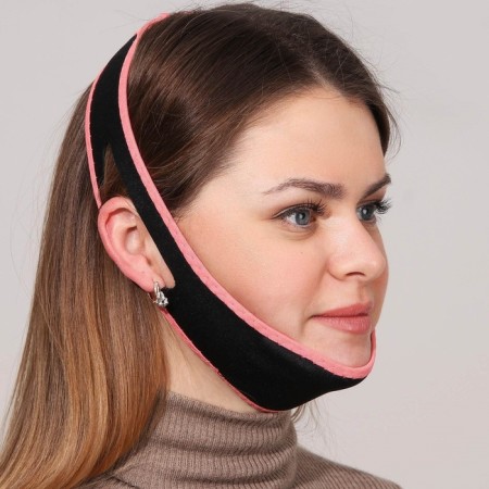 Textile mask to correct the oval of the face, on Velcro, black/pink color-2