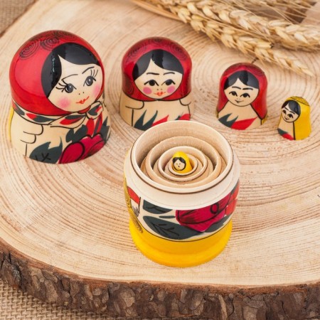 Matryoshka "Lada", red scarf, 5 puppet, 12 cm-3